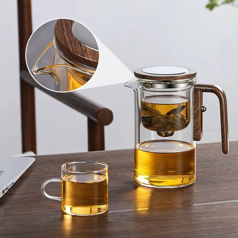 Water Separation Glass Teapot with Wooden Handle Witchcraft Teapot Magical Teapot Glass Teapot Rubber Stopper and Strainer