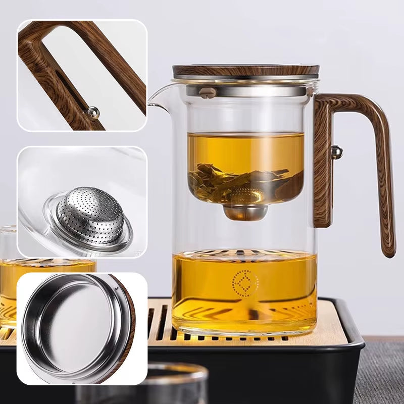 Water Separation Glass Teapot with Wooden Handle Witchcraft Teapot Magical Teapot Glass Teapot Rubber Stopper and Strainer